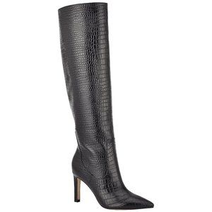 Nine West Maxim Crocco Embossed Boots - Black 12M
